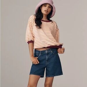 Anthropologie Striped Short Sleeve Sweatshirt